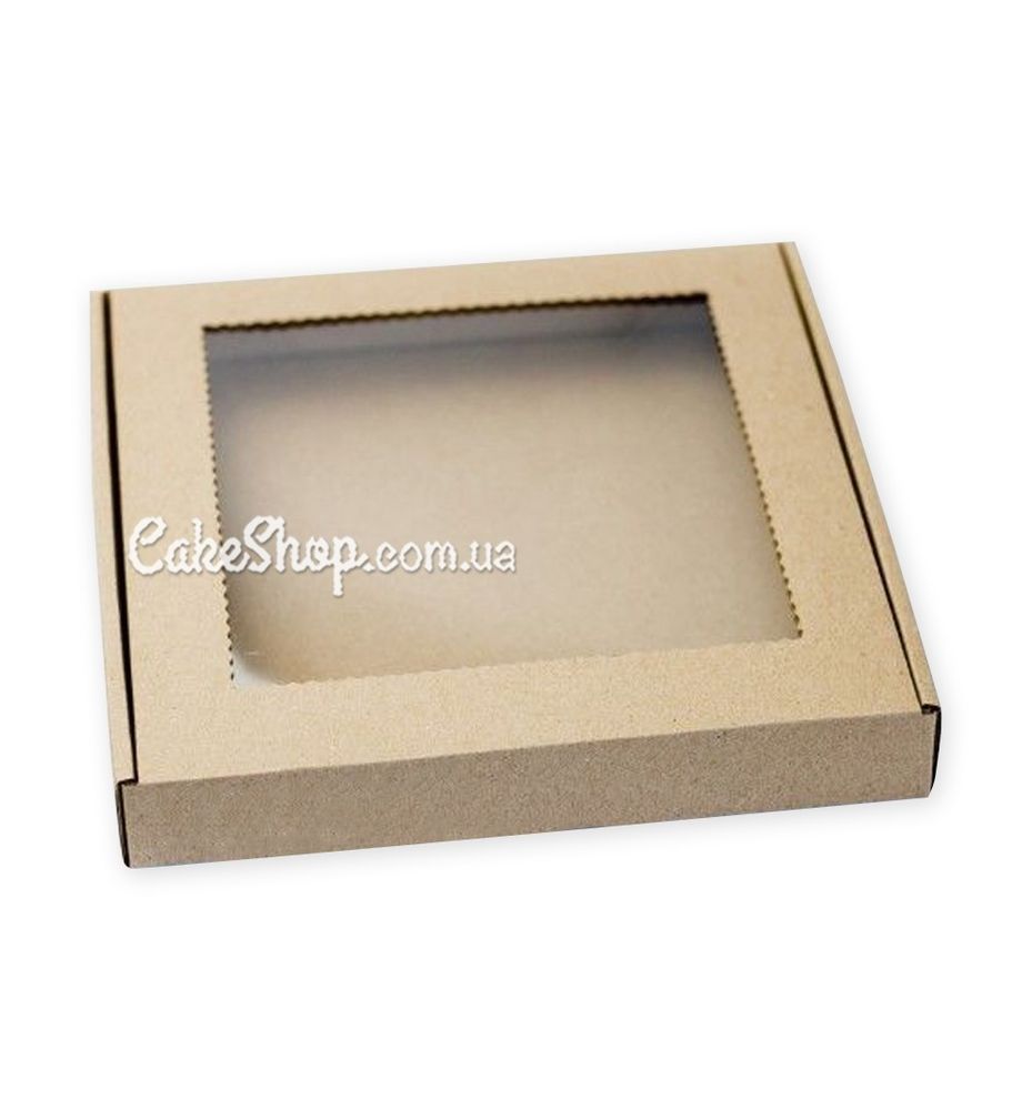 Коробка для пряников гофра с окном Бурая, 20х20х3 см - фото