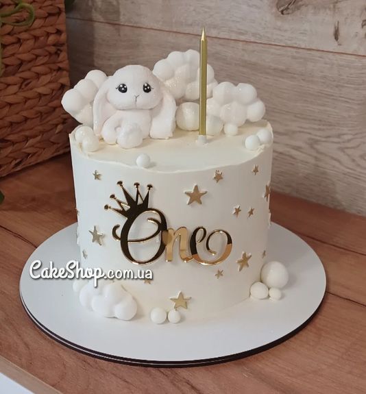 ⋗ Акриловый топпер DZ боковая надпись One корона золото, 10 см купить в Украине ➛ CakeShop.com.ua, фото