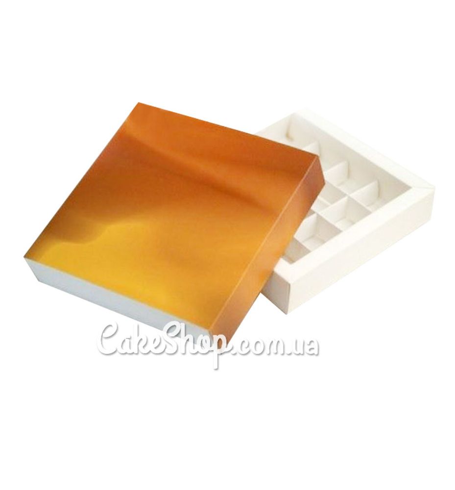 Коробка-пенал на 16 конфет без окна Золото градиент, 18,5х18,5х4,2 см - фото