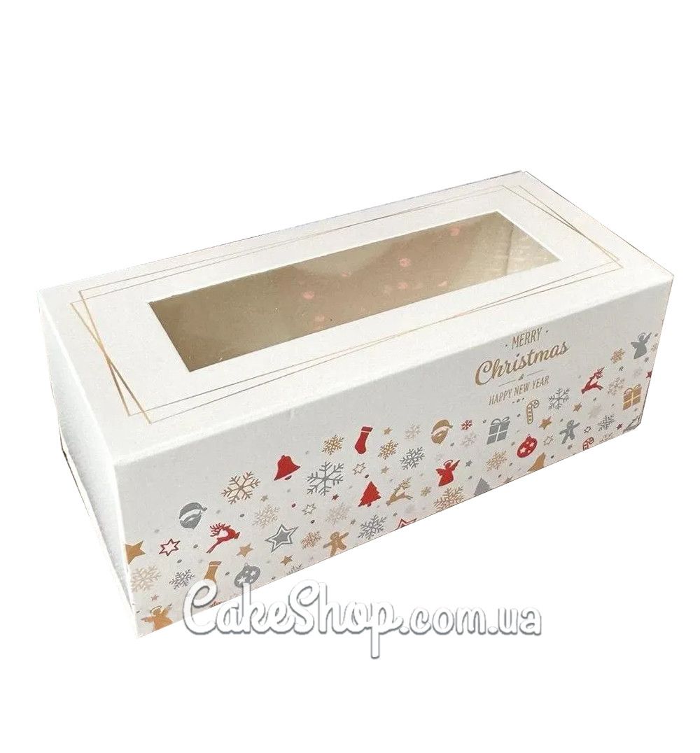 ⋗ Коробка для макаронс, цукерок, безе з прозорим вікном Новорічна, 14х6х5 см купити в Україні ➛ CakeShop.com.ua, фото