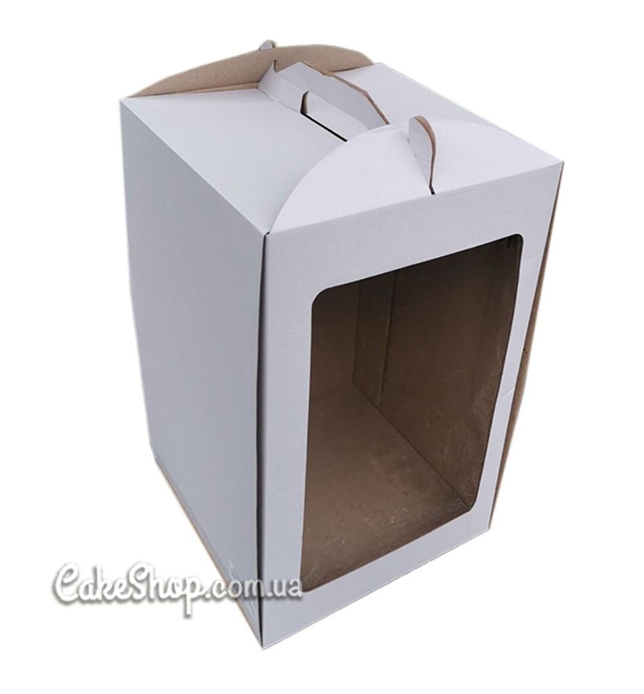 Коробка для торта с окном Белая, 25х25х40 см - фото
