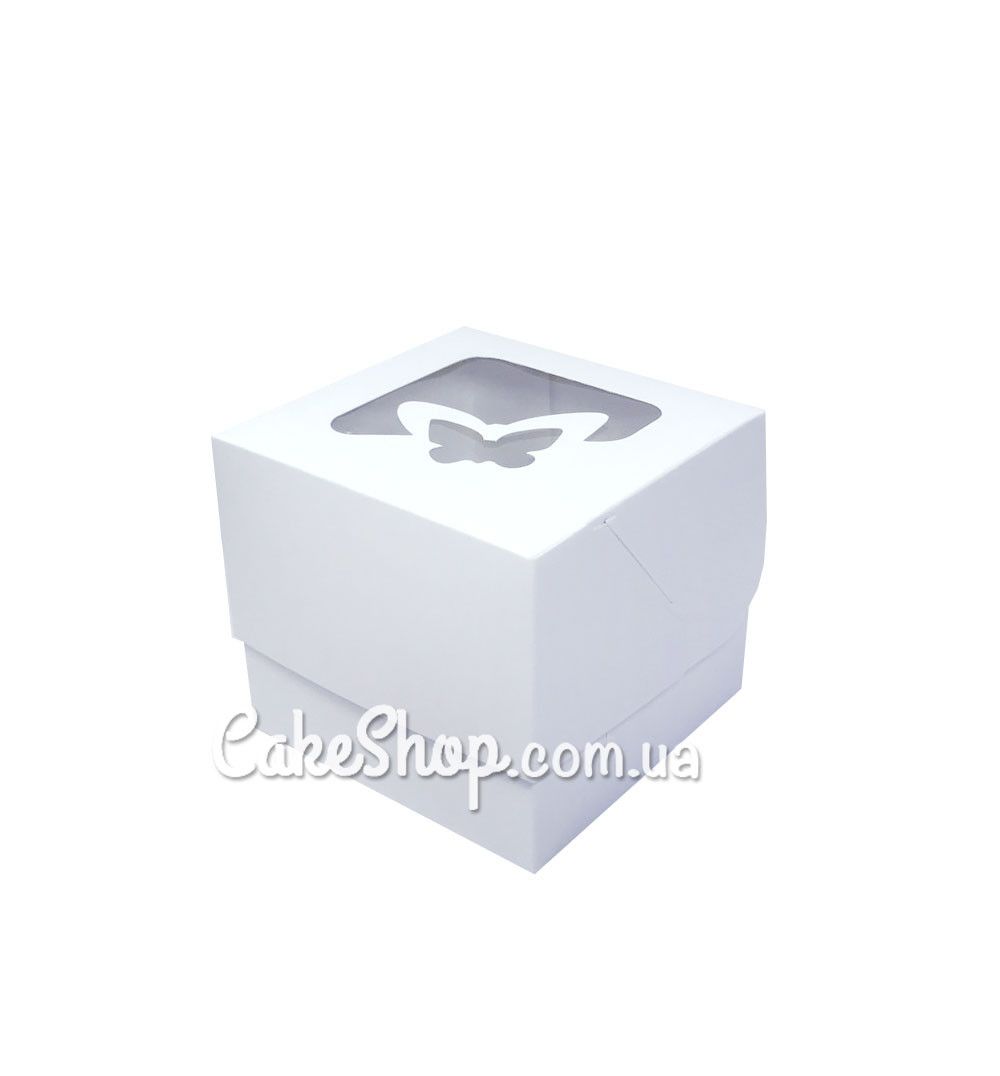 ⋗ Коробка для 1 кексу з метеликом Біла, 10х10х9 см купити в Україні ➛ CakeShop.com.ua, фото