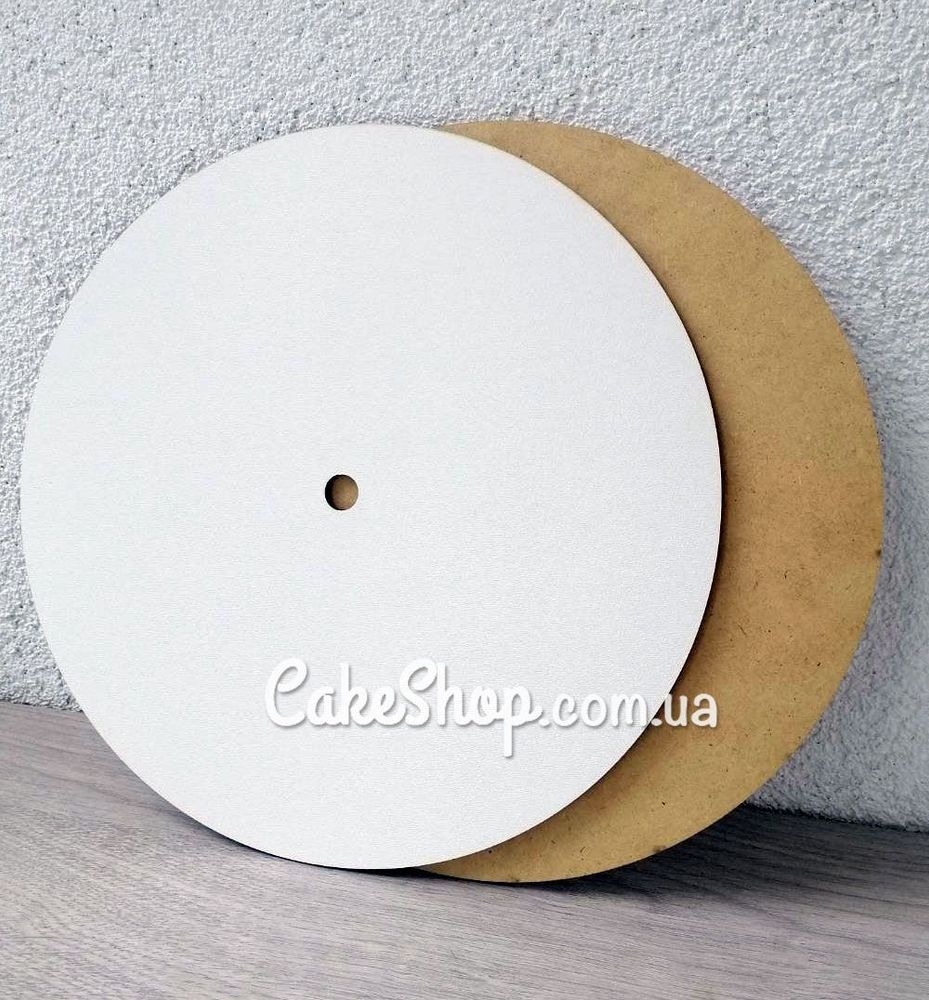 Підложка для багатоярусного торта з отвором біла (ДВП), d-16 см - фото