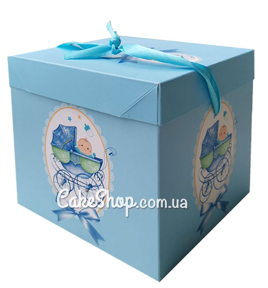 Коробка подарочная Коляска голубая, 30х30х30 см - фото