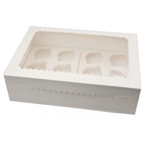 Коробка на 12 кексов с ажурным окном Белая, 35,5х25х10 см - фото