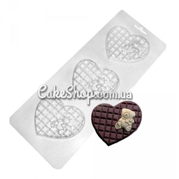 ⋗ Пластикова форма для шоколаду Серце з ведмедиком купити в Україні ➛ CakeShop.com.ua, фото
