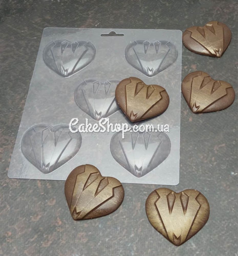 Пластиковая форма для шоколада Сердечки смокинг - фото