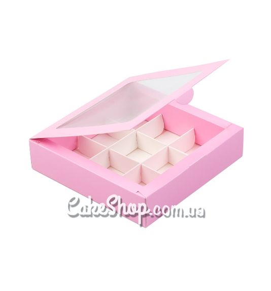 ⋗ Коробка на 9 конфет с окном Розовая, 15,3 х15, 3х3, 5 см купить в Украине ➛ CakeShop.com.ua, фото
