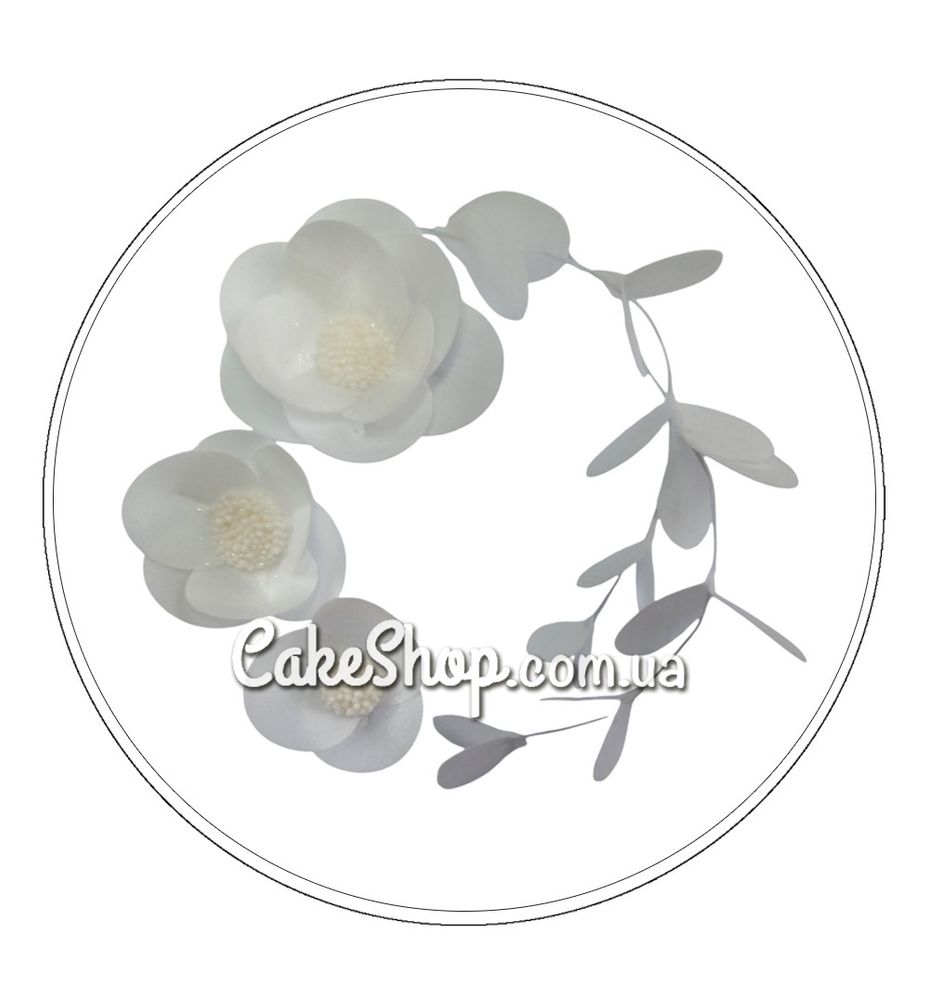 Вафельний набір, Квіти з листочками Білі з білим ТМ Іриска - фото
