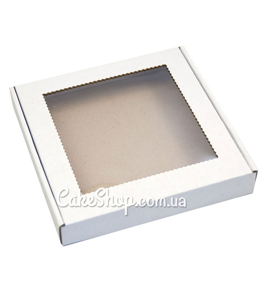 Коробка для пряників гофра з вікном Біла, 20х20х3 см - фото