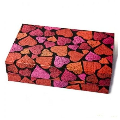 Коробка для эклеров, зефира Красные и розовые сердца, 23х15х6 см - фото