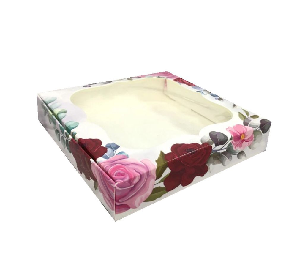 Коробка для пряников с фигурным окном Роза, 15х15х3 см - фото