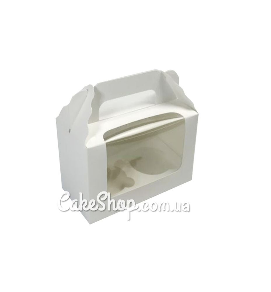 Коробка на 2 кекса с ручкой Белая, 16,5х8х10,5 см - фото