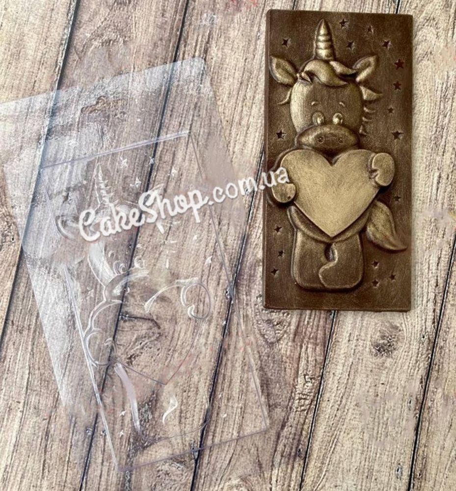 Пластиковая форма для шоколада плитка Единорожка с сердечком - фото