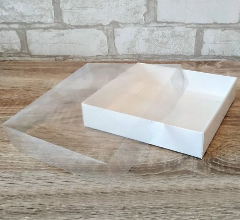 Коробка для пряників з прозорою кришкою Біла, 12х12х3,5 см - фото