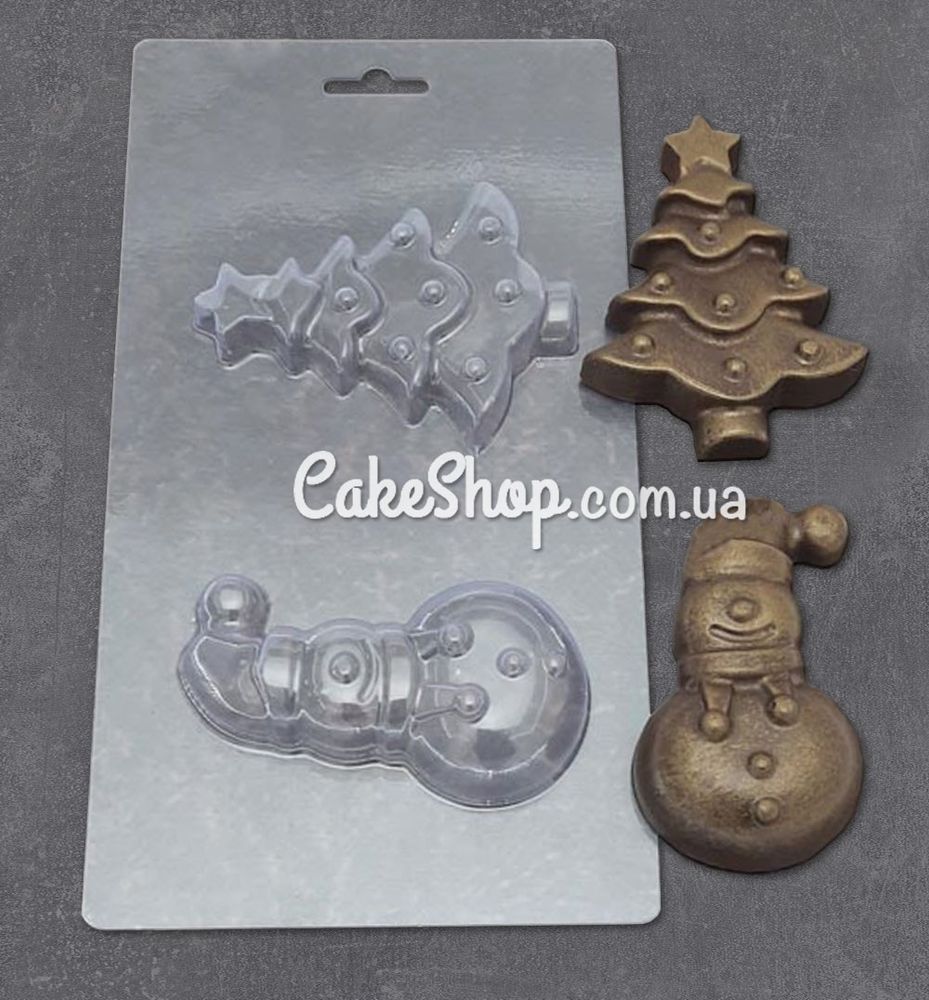 Пластиковая форма для шоколада Снеговичок и елка - фото
