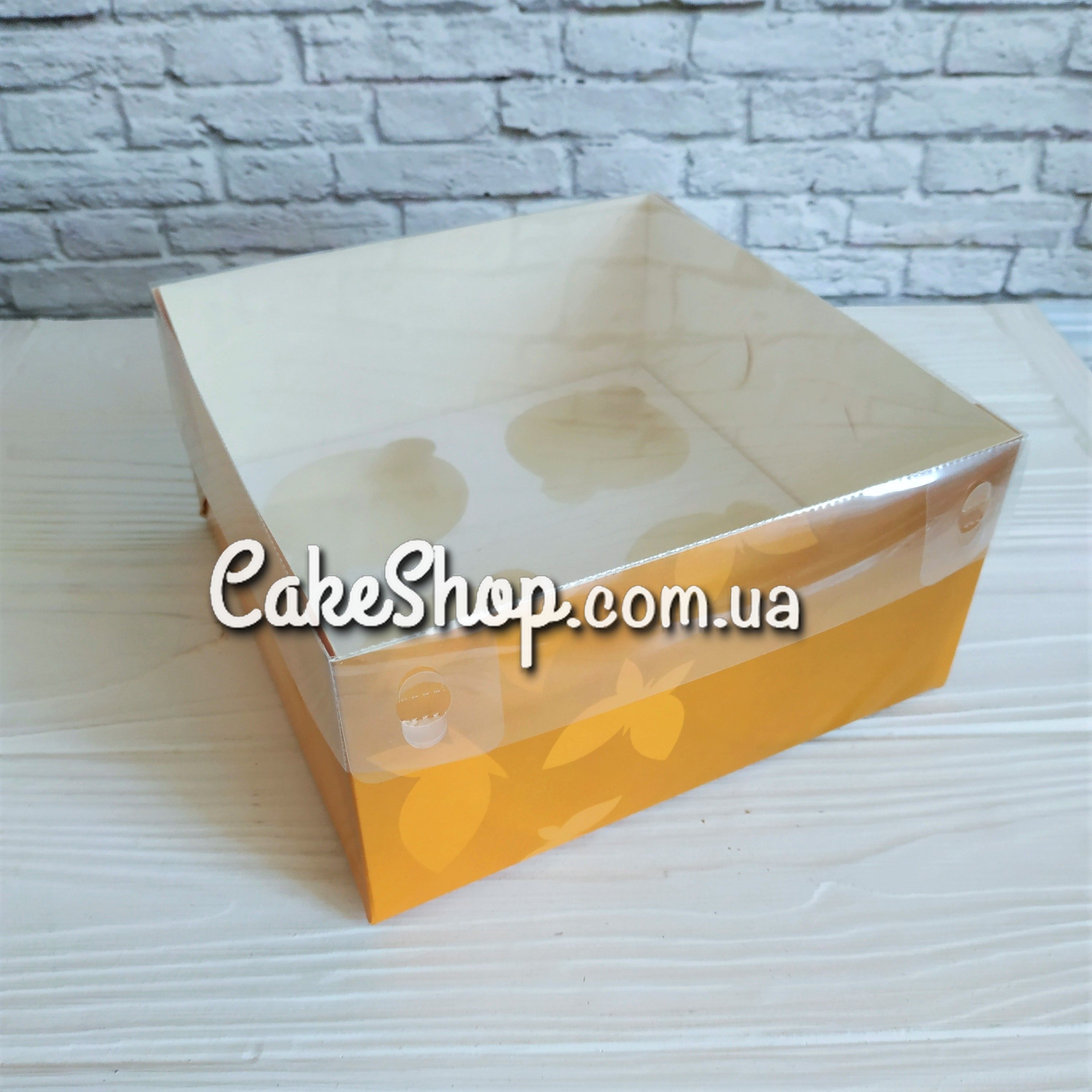 ⋗ Коробка на 4 кекси з прозорою кришкою Золота, 16х16х8 см купити в Україні ➛ CakeShop.com.ua, фото