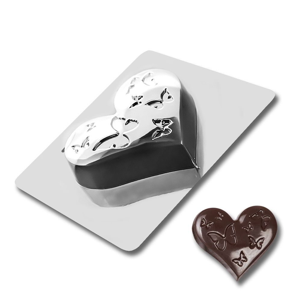 Пластиковая форма для шоколада Сердце с бабочками - фото