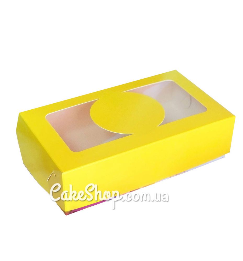 Коробка для еклерів, зефіру з вікном Жовта, 20х11,5х5 см - фото