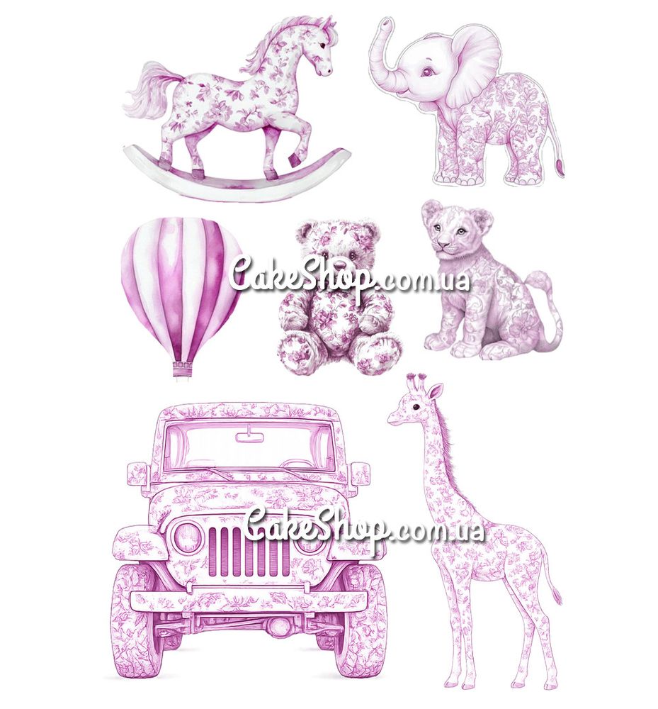 Сахарная картинка Baby safari Зверюшки розовые - фото