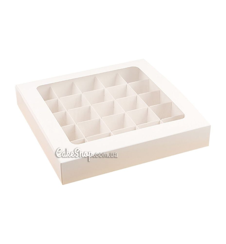 Коробка на 25 цукерок з вікном Біла, 21,7х21,7х 3,5 см - фото