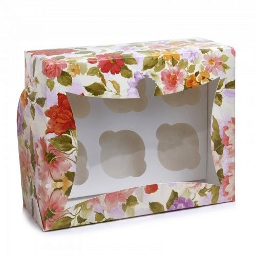 ⋗ Коробка на 6 кексів з прозорим вікном Півонія, 25х18х9 см купити в Україні ➛ CakeShop.com.ua, фото