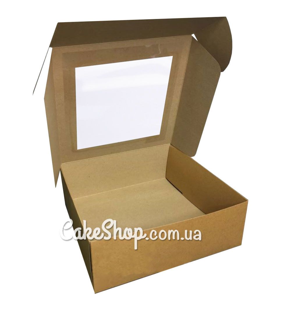 ⋗ Коробка для зефира с окном Крафт, 20х20х7 см купить в Украине ➛ CakeShop.com.ua, фото