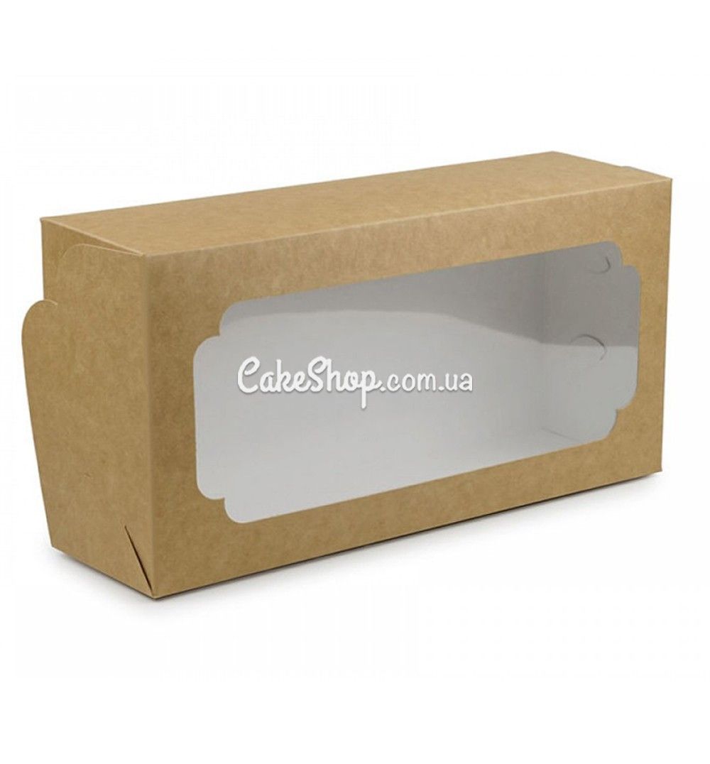 ⋗ Коробка для рулета, штоллена с фигурным окном Крафт, 15x30x9 см купить в Украине ➛ CakeShop.com.ua, фото