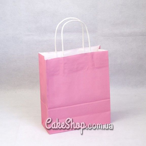 Пакет бумажный с кручеными ручками Розовый, 24х20х8см - фото