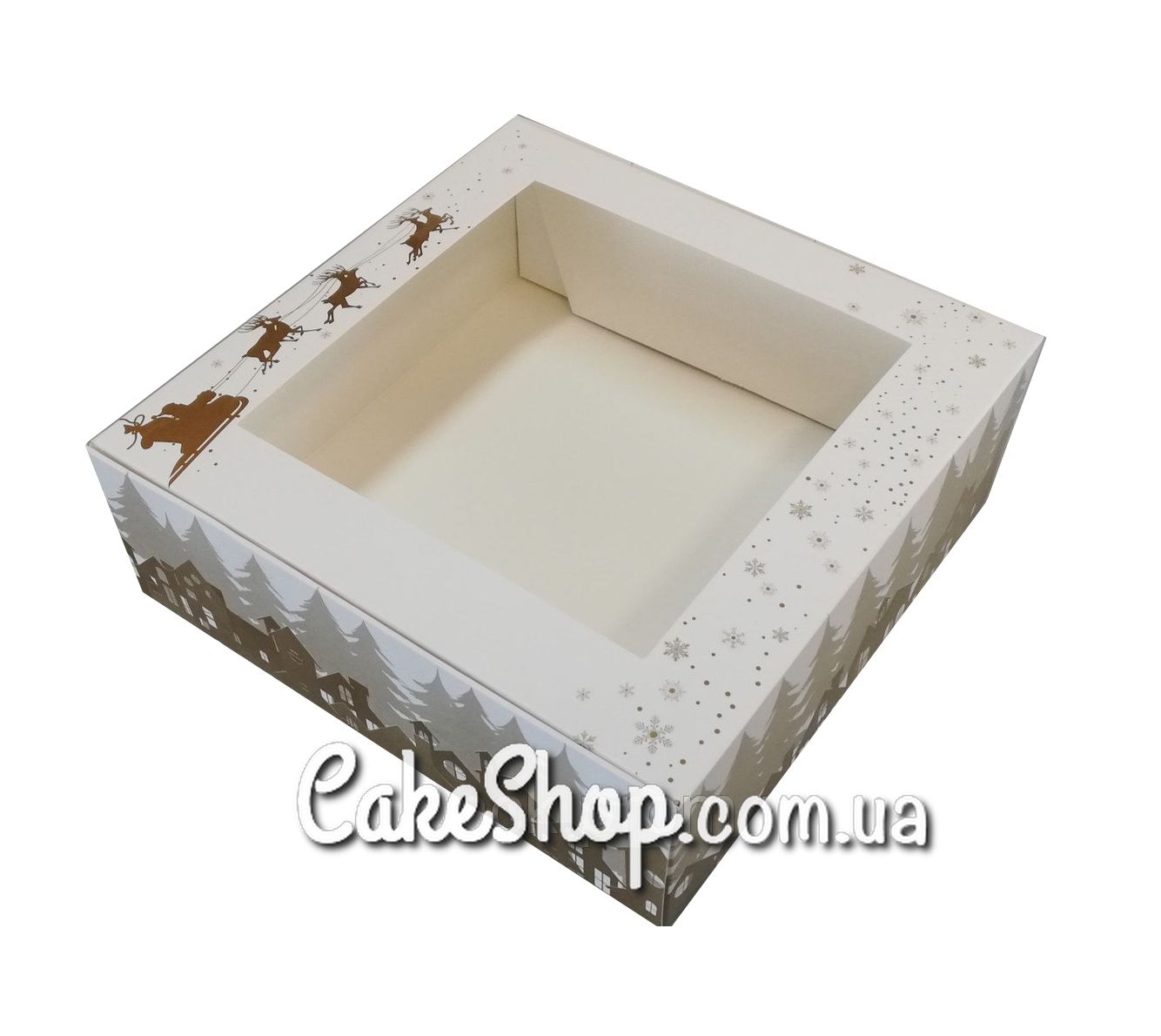 ⋗ Коробка для зефіру з вікном принт ЗОЛОТО, 20х20х7 см купити в Україні ➛ CakeShop.com.ua, фото