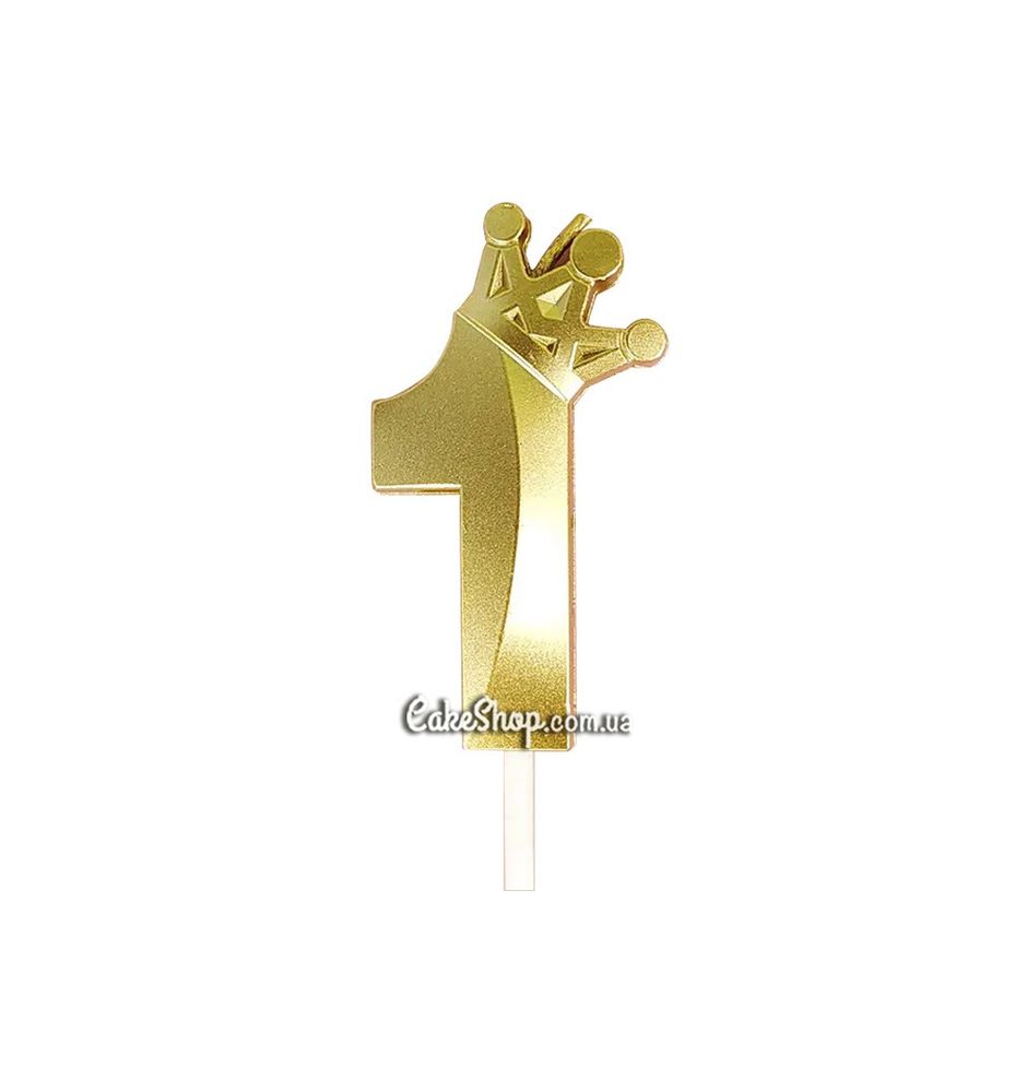 Тортова свічка цифра з короною золото - 1 - фото