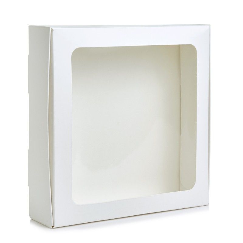 Коробка для макаронс, еклерів, зефіру з вікном Біла, 20х20х5 см - фото