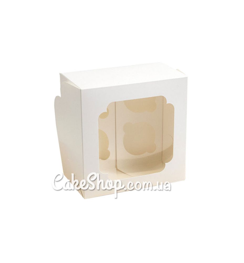 Коробка на 4 кекса с фигурным окном (2 вкладыша) Белая, 17,2х17,2х10 см - фото