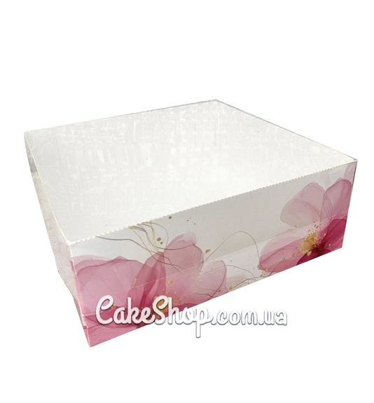 ⋗ Коробка для десертов с прозрачной крышкой Розовые цветы, 16х16х6 см купить в Украине ➛ CakeShop.com.ua, фото