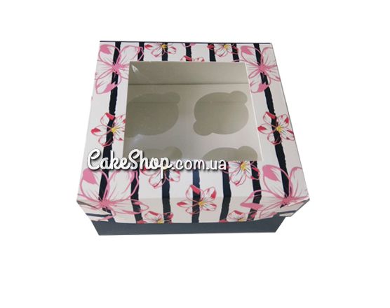 Коробка на 4 кекси Чорна з принтом, 17х17х9 см - фото