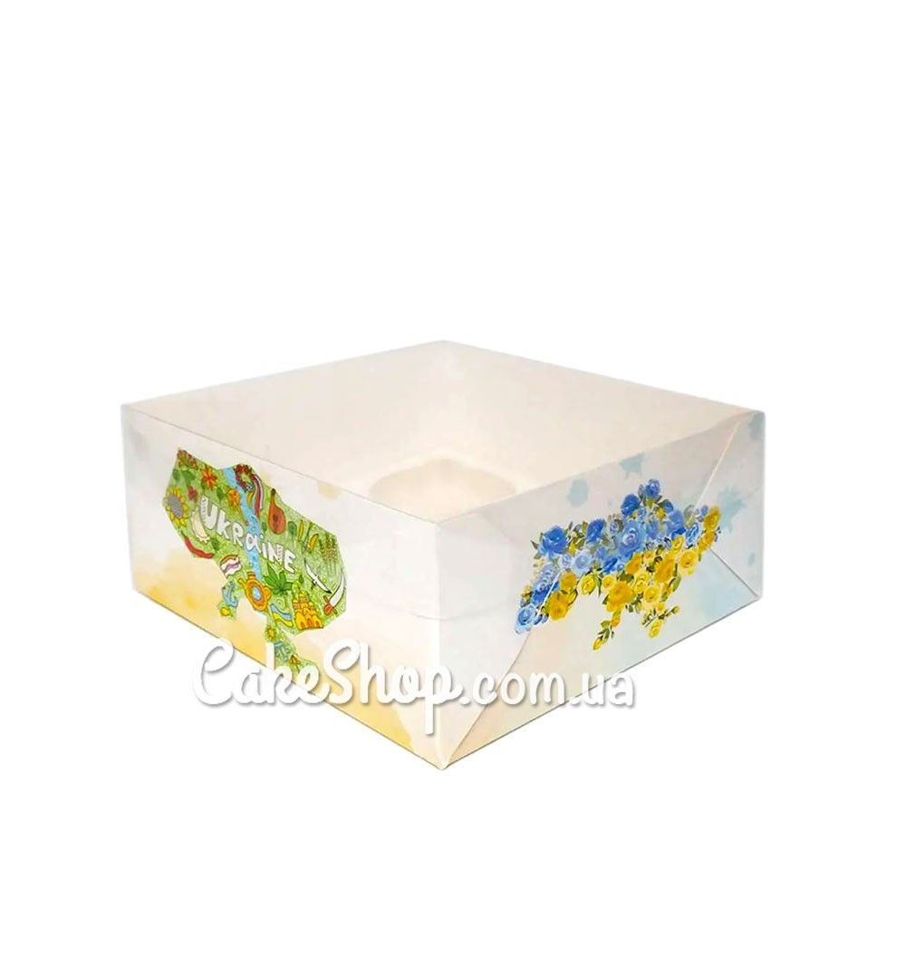 ⋗ Коробка для десертов с прозрачной крышкой Карта Украины, 16х16х8 см купить в Украине ➛ CakeShop.com.ua, фото