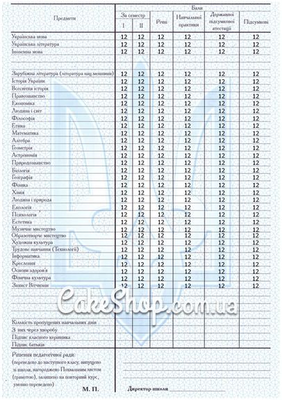 ⋗ Сахарная картинка Табель выпускника купить в Украине ➛ CakeShop.com.ua, фото