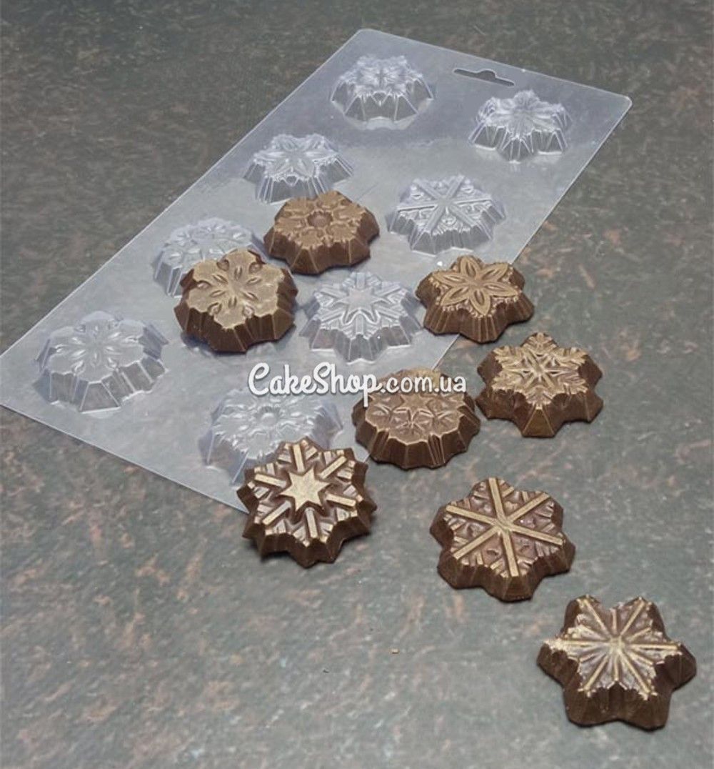 ⋗ Пластиковая форма для шоколада Шоколадки Снежинки купить в Украине ➛ CakeShop.com.ua, фото