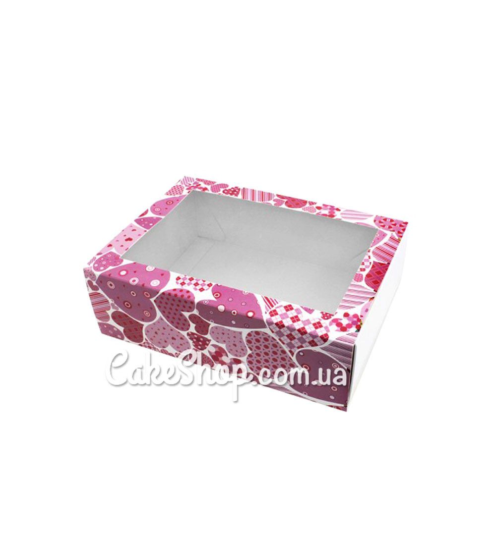 ⋗ Коробка-пенал с окном Розовые сердца, 11,5х15,5х5 см купить в Украине ➛ CakeShop.com.ua, фото