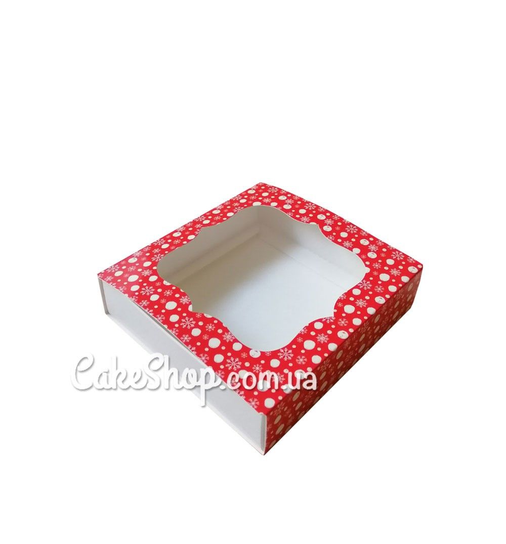 ⋗ Коробка Новый год красная с окном, 12х12х3 купить в Украине ➛ CakeShop.com.ua, фото