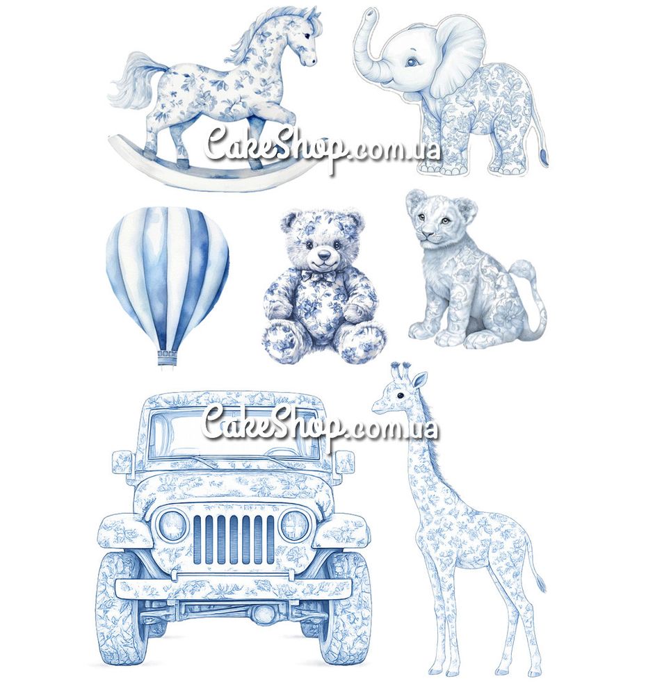 Вафельная картинка Baby safari Зверюшки голубые - фото