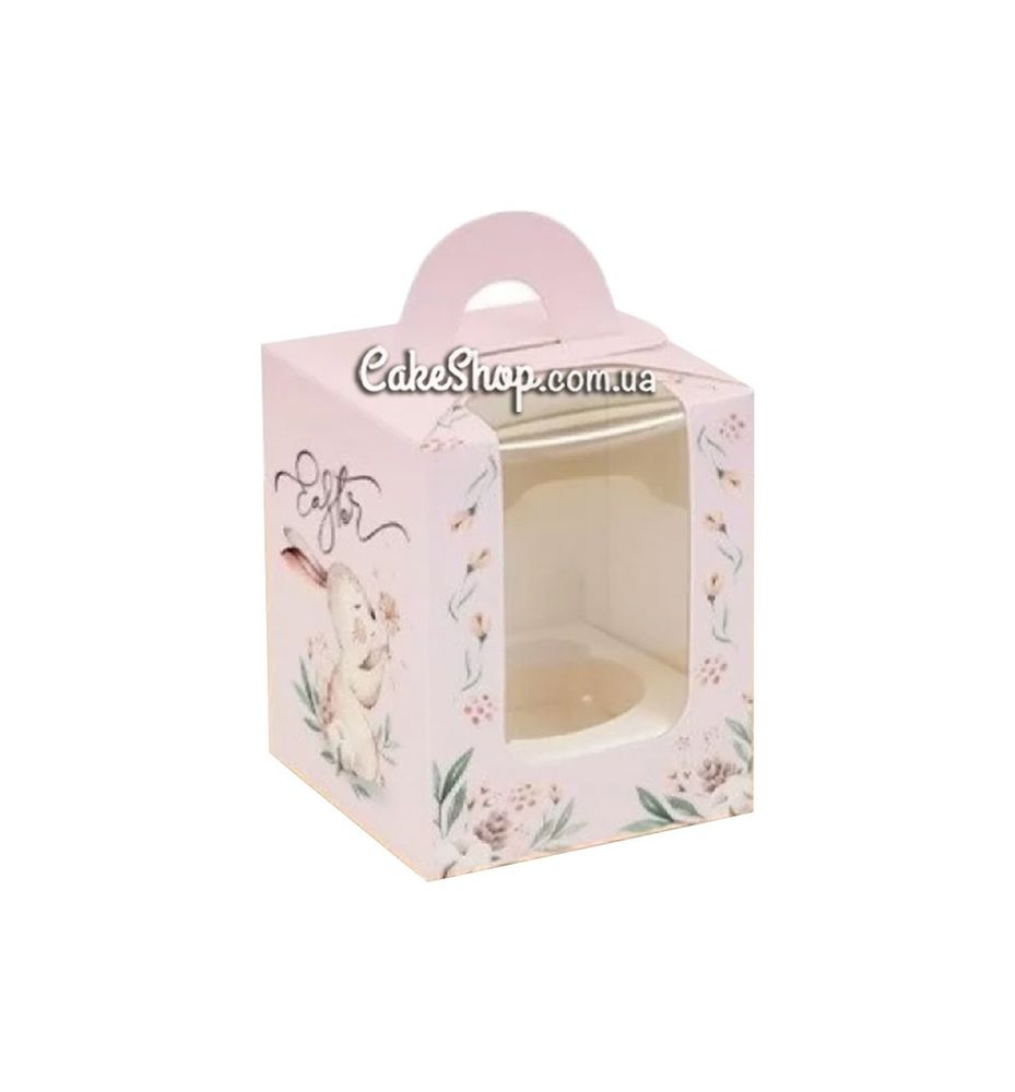 Коробка для 1 кекса с ручкой Розовый заяц, 8,2х8,2х10 см - фото
