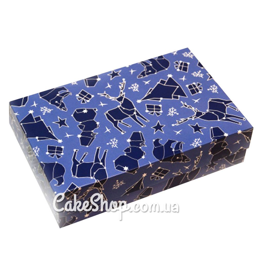⋗ Коробка для эклеров, зефира, печенья Новогодняя Синяя, 23х15х6 см купить в Украине ➛ CakeShop.com.ua, фото