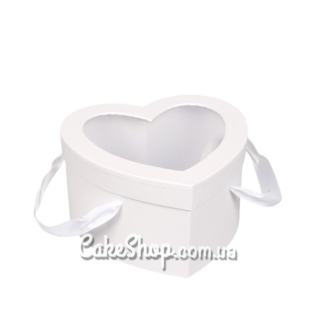 ⋗ Коробка Серце з ручками, 18,4х17,8х10 см Біла купити в Україні ➛ CakeShop.com.ua, фото