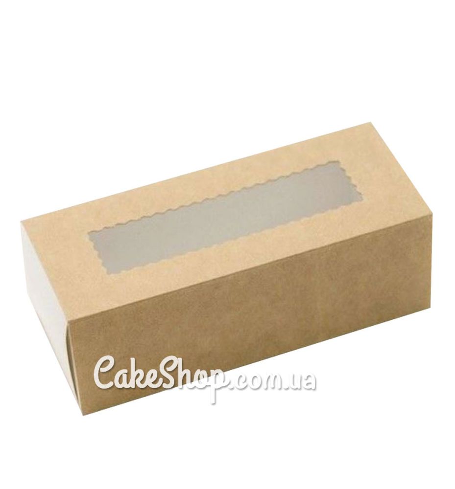 Коробка для макаронс, конфет, безе с прозрачным окном Крафт, 14х5х6 см - фото