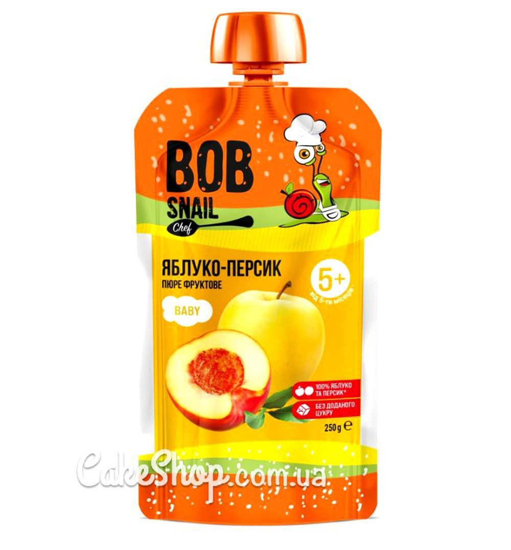 ⋗ Пюре яблуко-персик без цукру Bob Snail, 250 г купити в Україні ➛ CakeShop.com.ua, фото