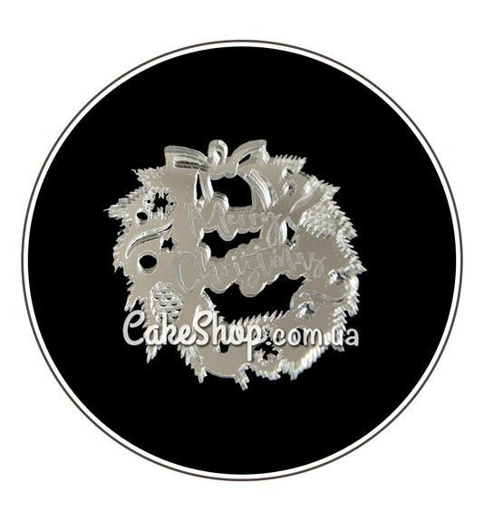 ⋗ Акриловый топпер Lion венок Merry Christmas серебро, 5 см купить в Украине ➛ CakeShop.com.ua, фото