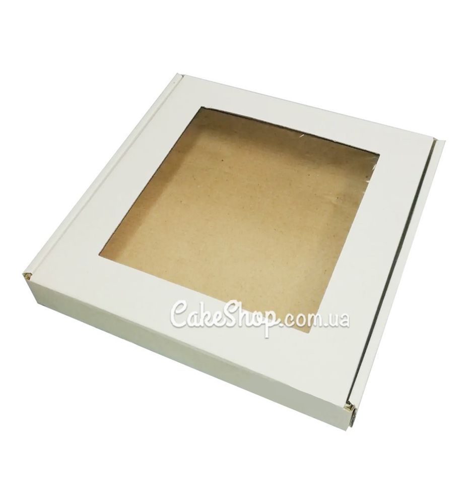 Коробка для пряників гофра з вікном Біла, 15,5х15,2х2,5 см - фото