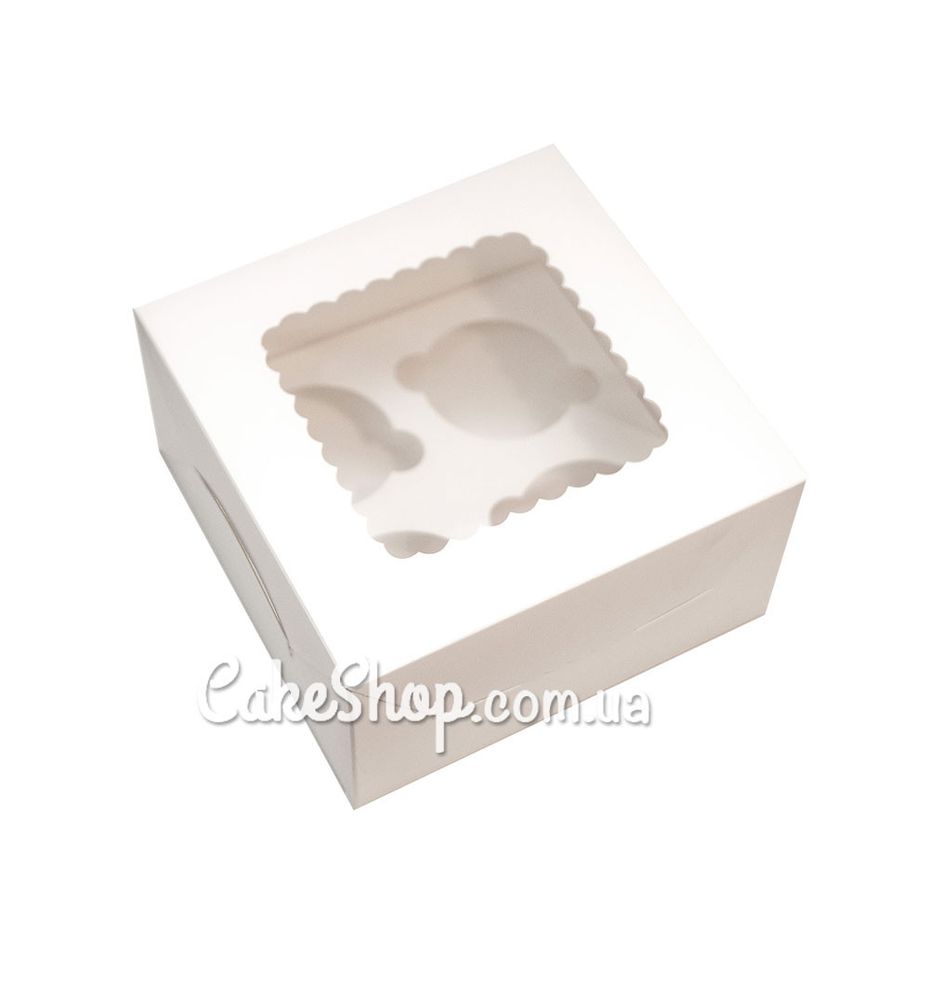 Коробка на 4 кекса с ажурным окном Белая, 17х17х9 см - фото