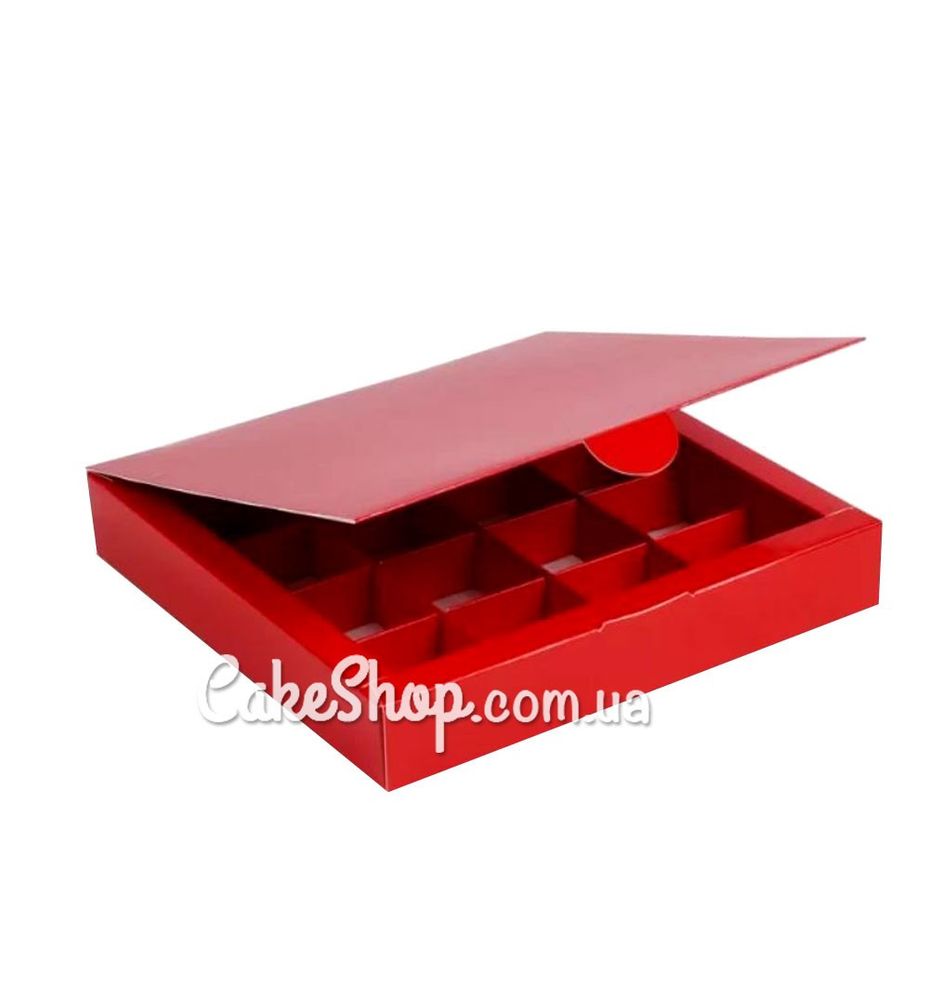 Коробка на 16 конфет без окна Красная, 18,5х18,5х3 см - фото